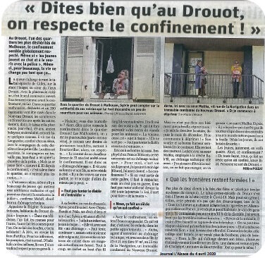 Quartier Drouot - Article dans le journal L'Alsace - Confinement