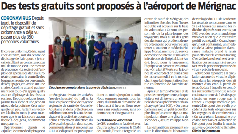 2020 07 27 SO Des tests gratuits sont proposés à l'aéroport de Mérignac