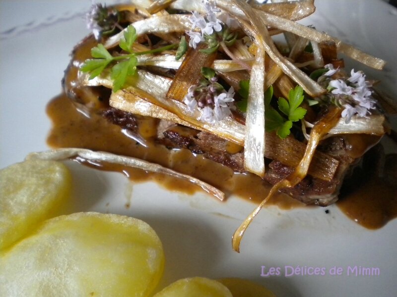 Filet mignon sauce café-crème, croustillants de poireau 4