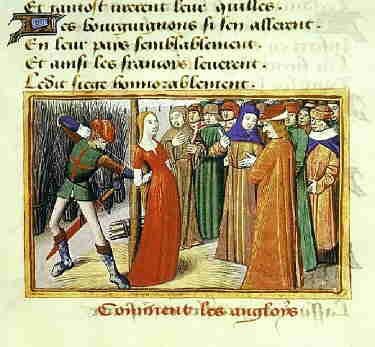 Jeanne d'Arc au bûcher, le 30 mai 1431. [Bibliothèque nationale de France, Paris.]