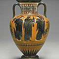 An Attic Black-figured <b>Neck</b> <b>Amphora</b>, attributed to the Circle of the Leagros Group, circa 500 B.C.