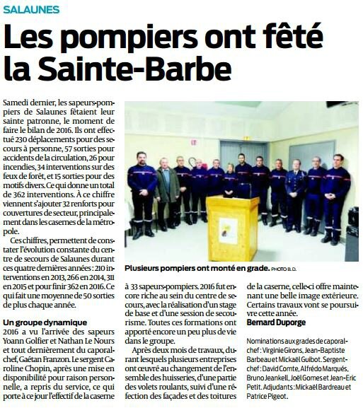 2017 01 27 SO Salaunes les pompiers ont fêté la Sainte-Barbe