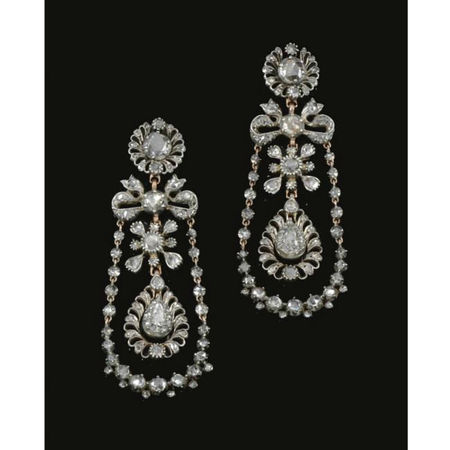 Pair of diamond pendent earrings, circa 1800