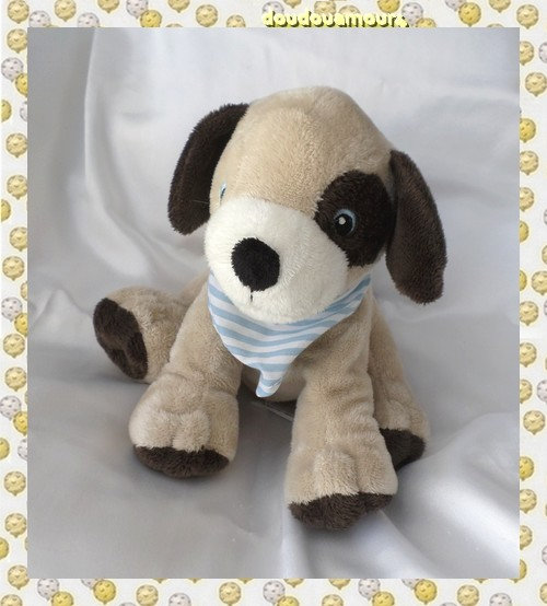 Doudou Peluche Chien Assis Beige Marron Chocolat Foulard Bleu Blanc H&M ...