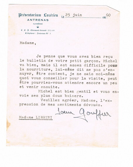1-Lettre de Soeur Gouffier 25 juin 1960