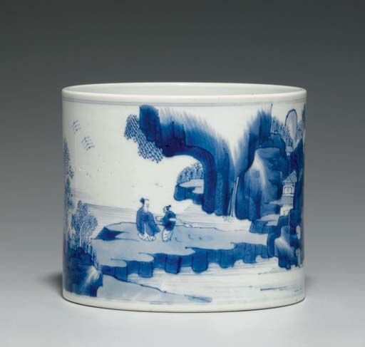 A_blue_and_white_brushpot__bitong__Kangxi_period__1662_1722_