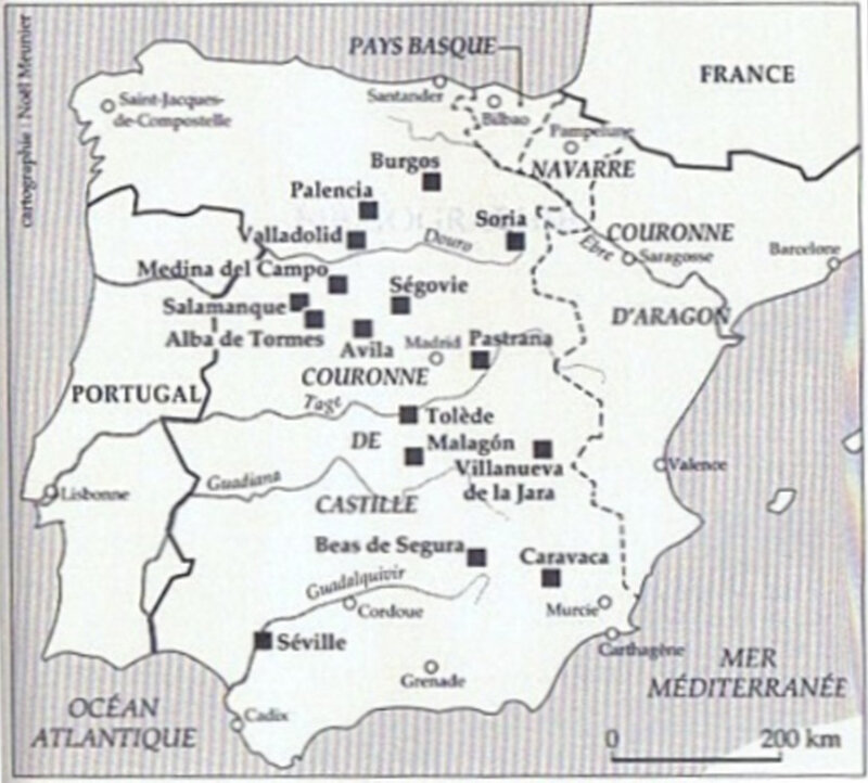 Carte des fondations de Thérèse d'Avila