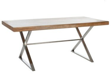 table bois pied chromé 180 cm