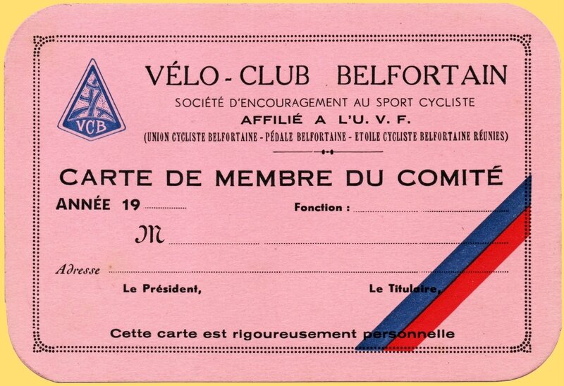 Carte Membre Vélo Club Belfort