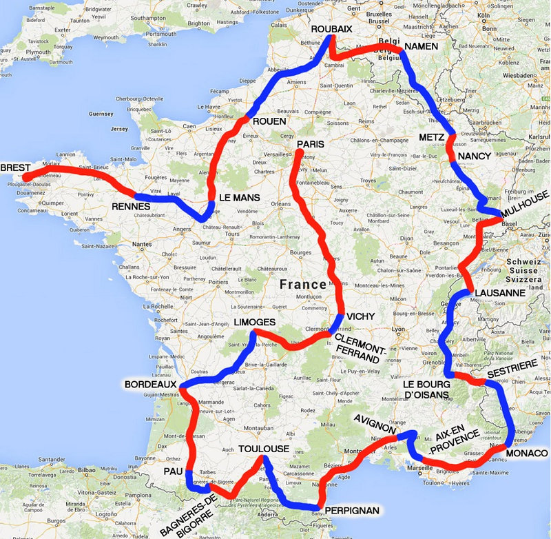 Carte parcours Tour de France 1952R