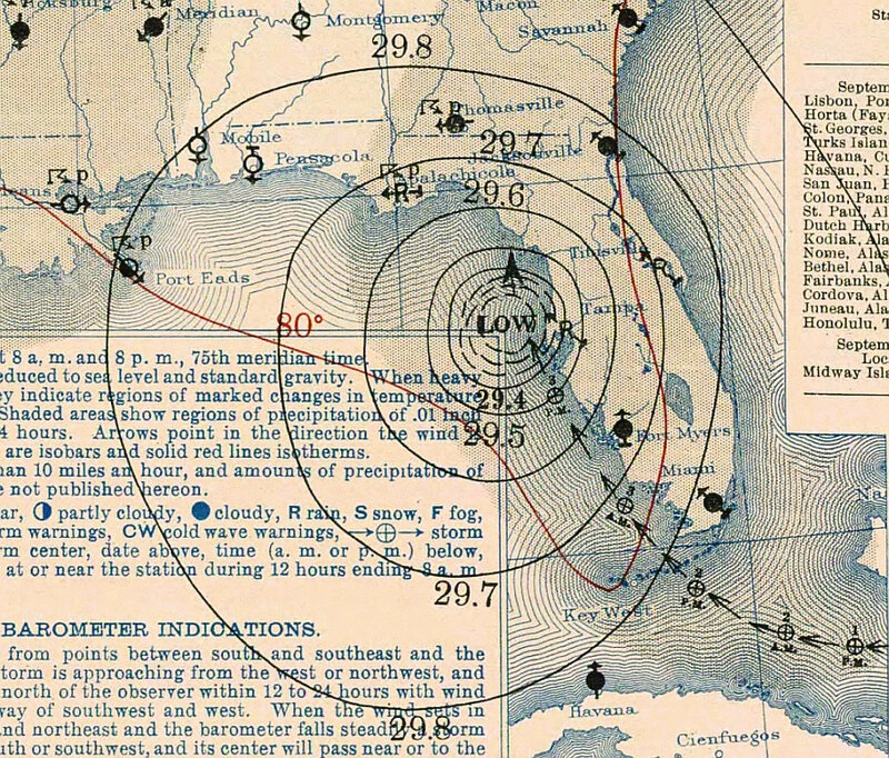 Carte météorologique de l'ouragan remontant la côte ouest de la Floride