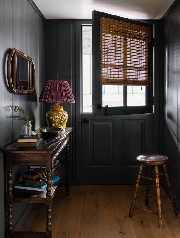 Heidi-Caillier-Design-Seattle-interior-designer-the-cabin-and-the-snug-entry-plaid-lampshade-modern-traditional