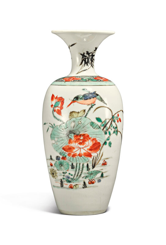 A famille-verte 'Kingfisher and Lotus' vase, Qing dynasty, Kangxi period (1662-1722)