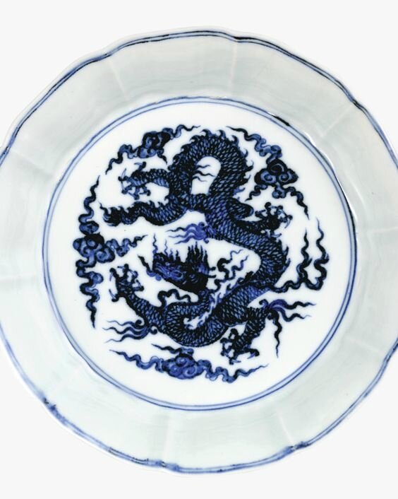 トールペイント作品　Lines in Blue A superbly painted rare blue and white 'dragon' brush washer