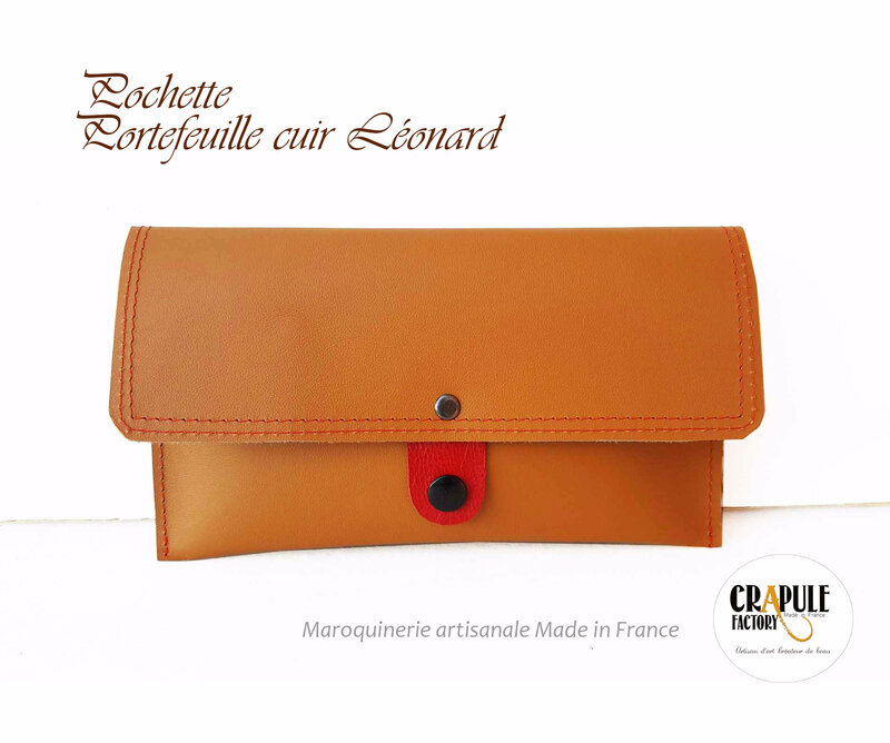 pochette portefeuille cuir artisanal made in France crapule factory - création : stephanie Erlich-Maujean