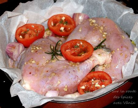 Cuisse de poulet au four et ses tomates confites