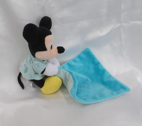 Doudou Peluche Mickey Assis Tenant Mouchoir Bleu Nicotoy Disney