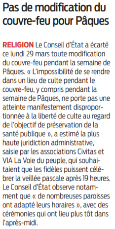 2021 03 30 SO Pas de modification du couvre-feu pour Pâques
