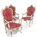 Three <b>Rococo</b> carved, painted and gilt armchairs, Italy, Venice, c. 1740