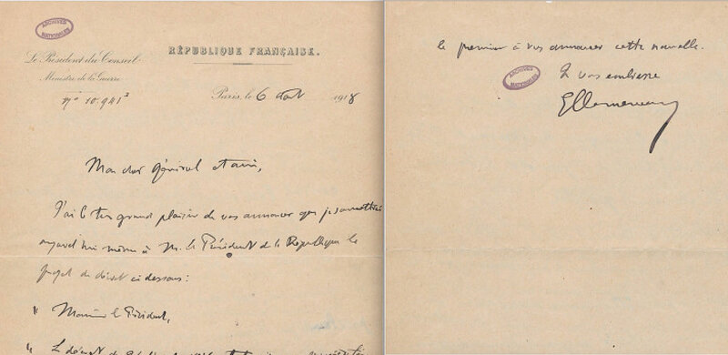 lettre-de-clemenceau-a-Foch-le-proposant-au-marechalat-6aout-1918