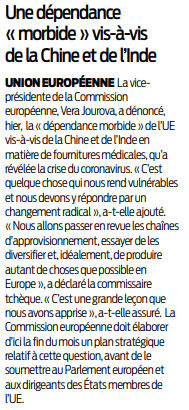 2020 04 20 SO Dépendance morbide de l'UE vis-à-vis de la chine et de l'inde