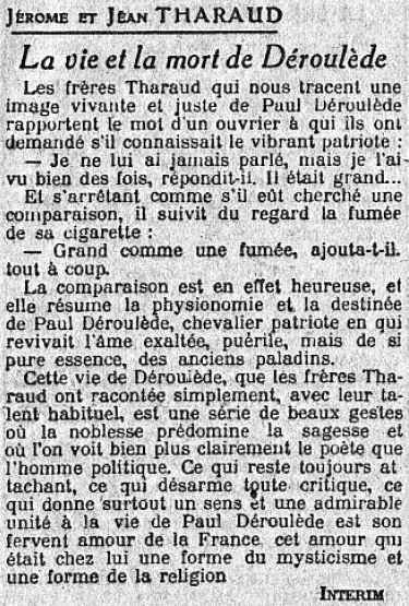 Vie et mort de Déroulède Le Matin 10 06 1914