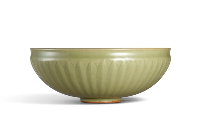 A large Longquan celadon and biscuit 'Floral' bowl, Yuan dynasty (1279-1368)