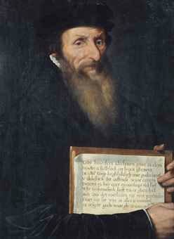 Théodore de Bèze (1519-1605) ca. 1570 ?, attribué à Frans Pourbus (l'Ancien), huile sur panneau, 64x49 cm. Collection particulière.