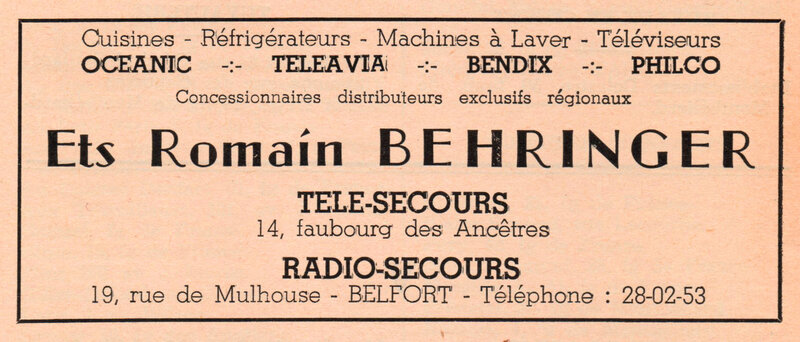 Publicité Behringer Annuaire Fournier 1965-66