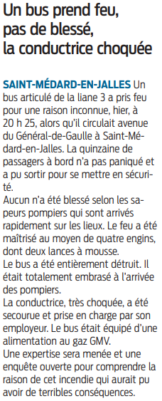 2022 05 27 SO Un bus prend feu pas de blessé la conductrice choquée