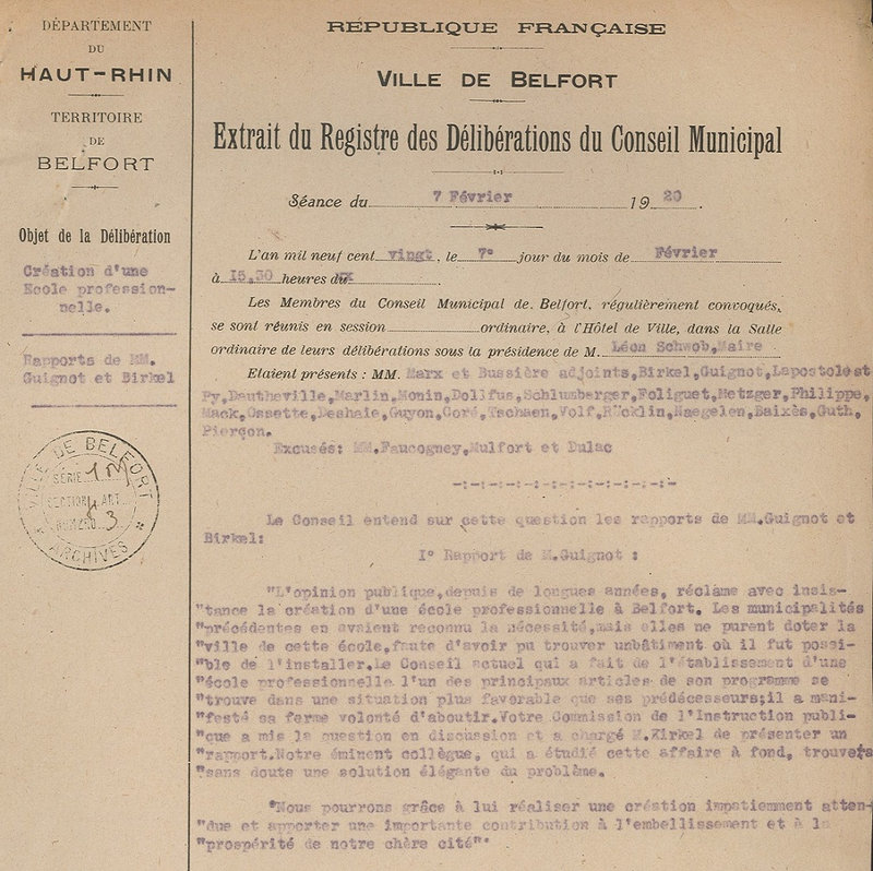 1920 02 07 Délibération CM Ecole pratique Rapports p1R