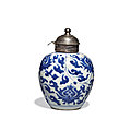 A blue and white 'lotus' <b>jar</b>, 17th century