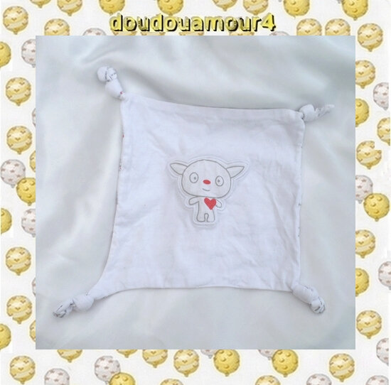 Doudou Mouchoir Plat Blanc Chien Gris Coeur Rouge I Love Mommy I Love Daddy