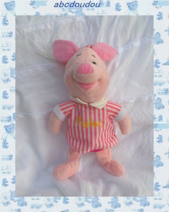 Doudou Peluche Cochon Porcinet Pyjama Et Bonnet De Nuit Rayures Rose Disney