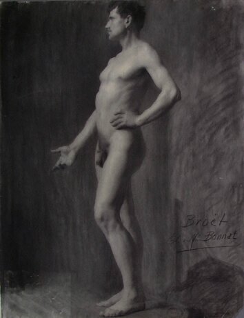 fusain et pierre noire , 61,5 x 47,2cm , dessin , concourt de figure dessinée , 17 mai 1897 - Paris école nationnale supérieur