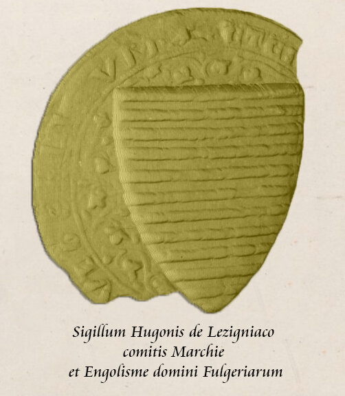 Sigillum Hugonis de Lezigniaco comitis Marchie et Engolisme domini Fulgeriarum