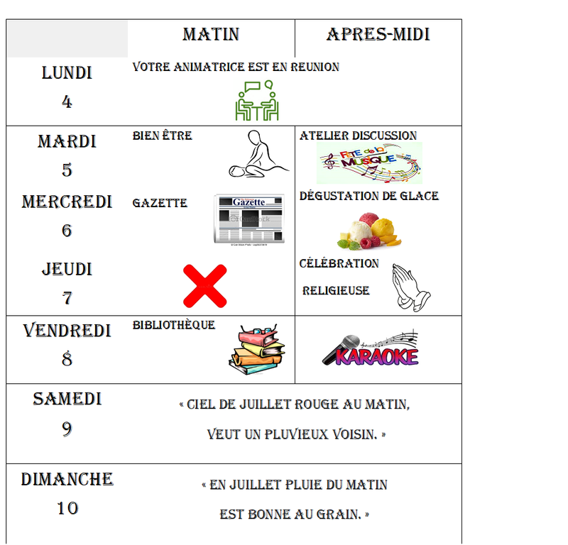 Activité 4ème étage semaine du 4