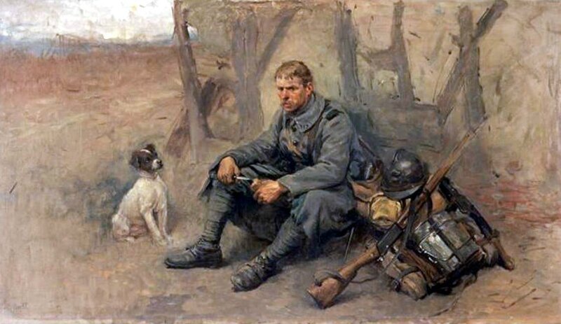 Soldat du 117 RI avec son chien