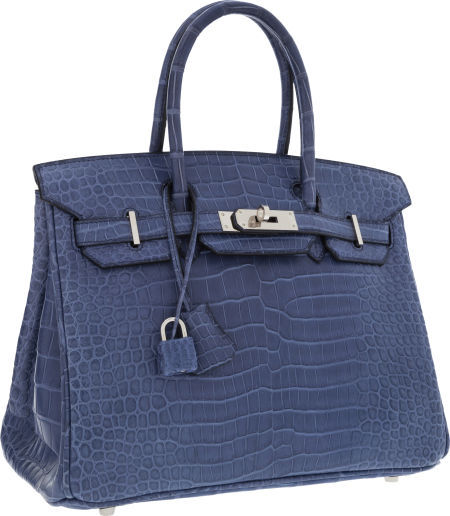Hermes 30cm Matte Brighton Blue Porosus Crocodile Birkin Bag with