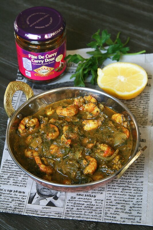 Curry de crevettes et épinards