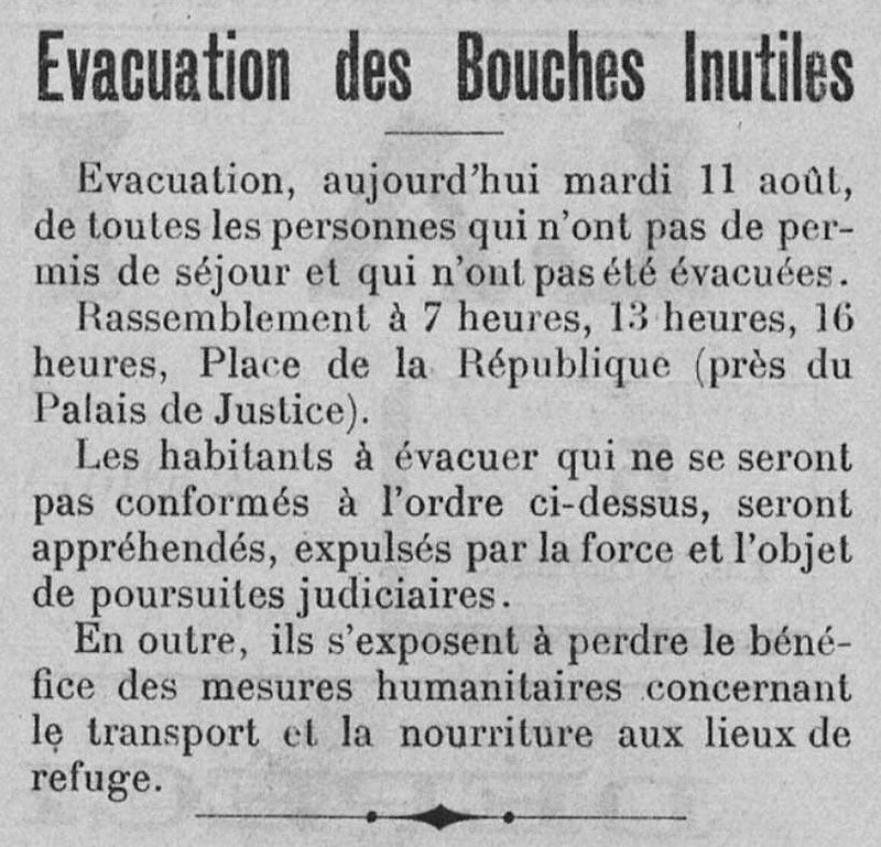 1914 08 11 Evacuation bouches inutiles La Frontière 2R