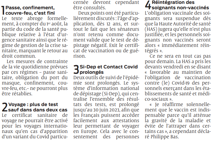 2022 07 27 SO covid 19 le parlement vote la fin des mesures d'exception2