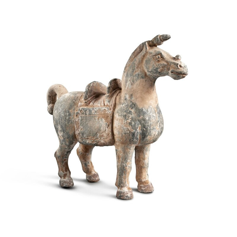 A painted pottery figure of a standing horse, Han dynasty (206 BC-220 AD)