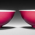 A pair of <b>ruby</b>-<b>glazed</b> cups, Yongzheng marks and period (1723-1735)