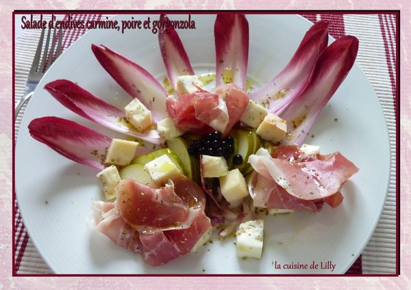 salade d'endives carmine, poire et gorgonzola