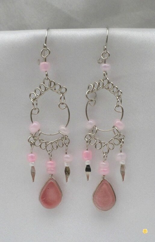 Boucles D'Oreilles Adana Verre Murano Et Perles Rocailles Rose Argent D'Alpaca Artisanat du Pérou