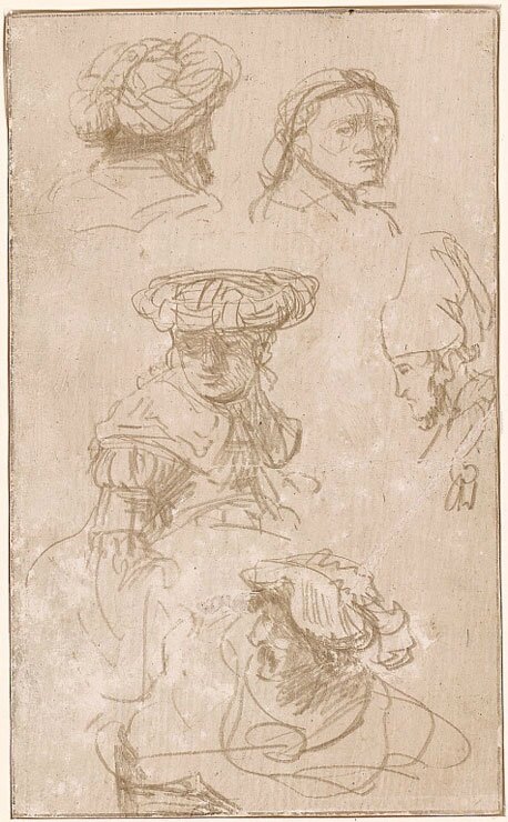 Rembrandt van Rijn, Five Studies of Heads, c