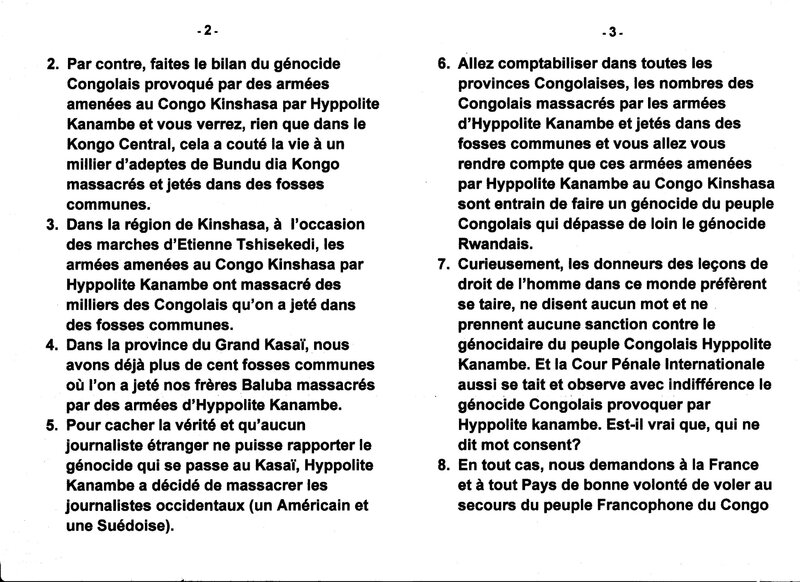 GENOCIDE DE LA POPULATION FRANCOPHONE DU CONGO KINSHASA b