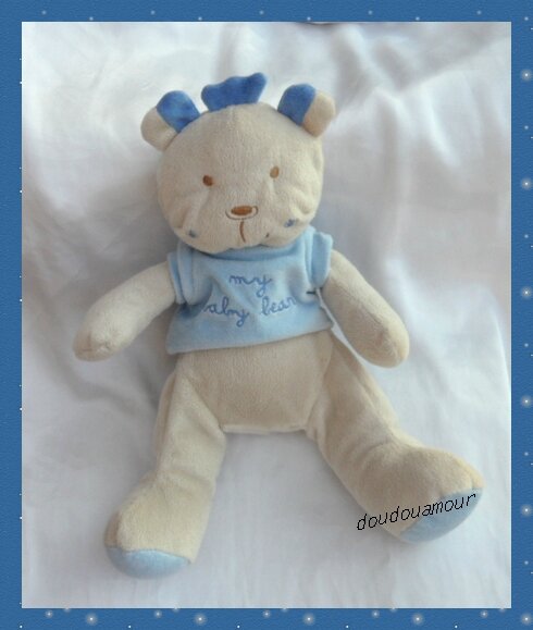 Doudou Peluche Ours Beige Bleu My Baby Bear King - Pooloo - Alteximex