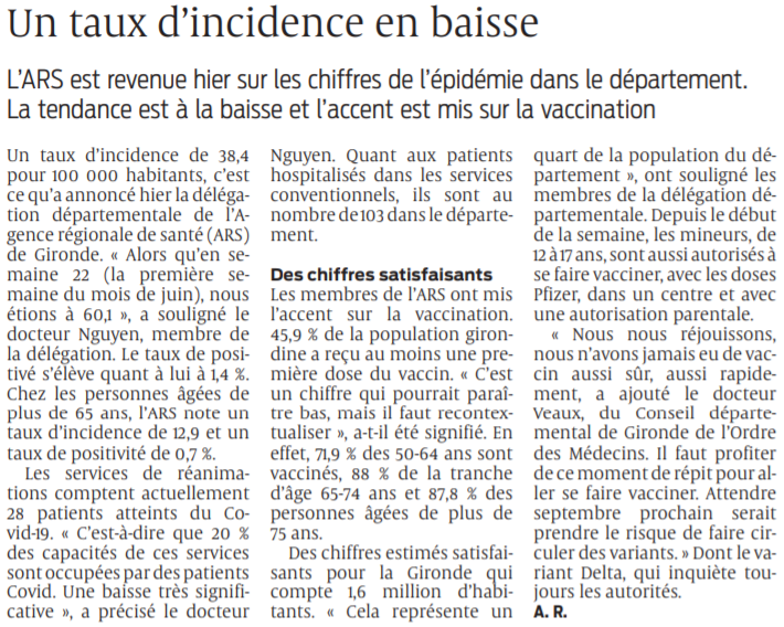 2021 06 18 SO Un taux d'incidence en baisse